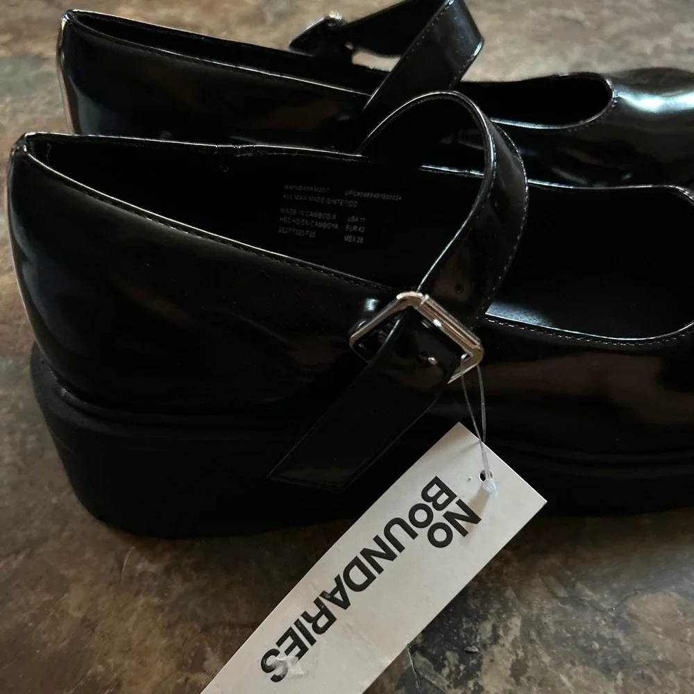 No Boundaries Chunky Mary Jane Loafer Shoes Womens Size 11 Black Loafers Buckle